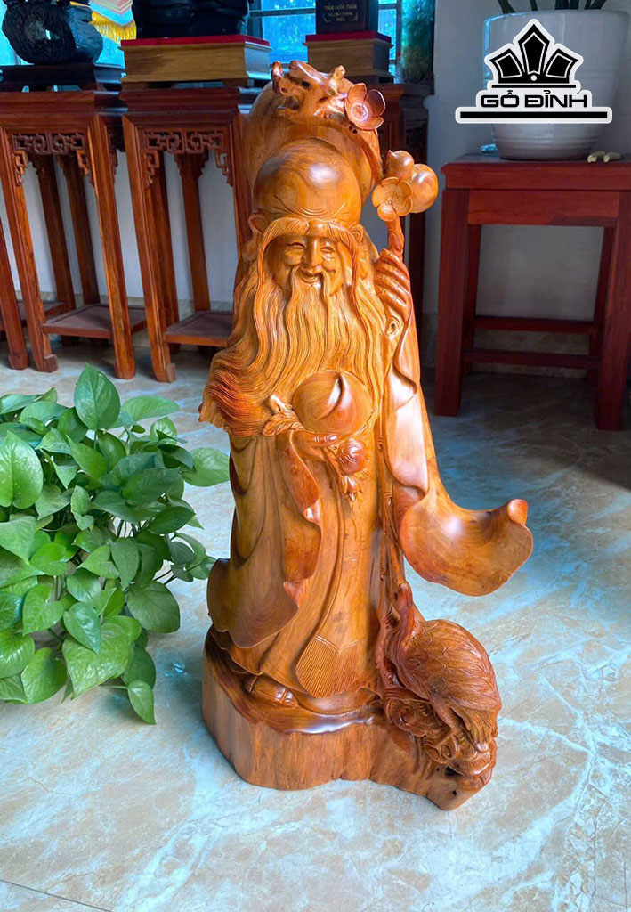 Tượng Ông Thọ Gỗ Hương Cao 68 Ngang 34 Sâu 20 (cm)