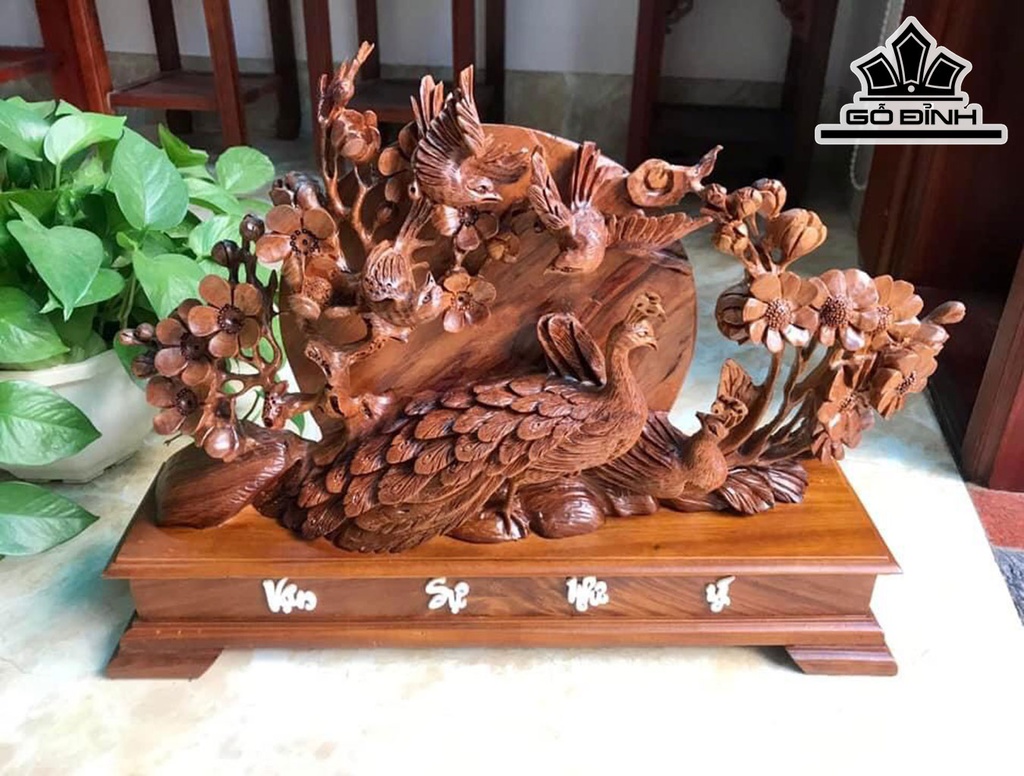 Tượng Phu Thê Viên Mãn Gỗ Bách Xanh Cao 41 Ngang 55 Sâu 10 (cm)