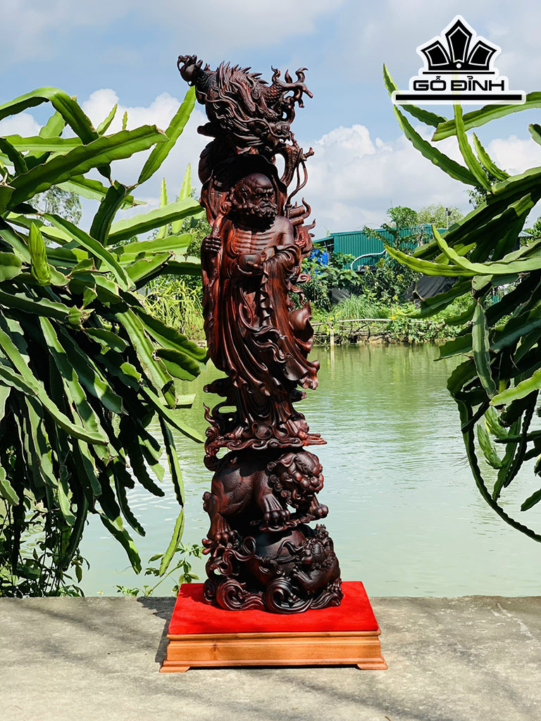 Tượng Đạt Ma Hàng Long Phục Lân Gỗ Trắc Cao 112 Ngang 34 Sâu 27 (cm)