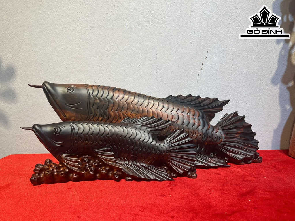 Tượng Cá Kim Long Gỗ Trắc Cao 19 Ngang 50 Sâu 16 (cm)