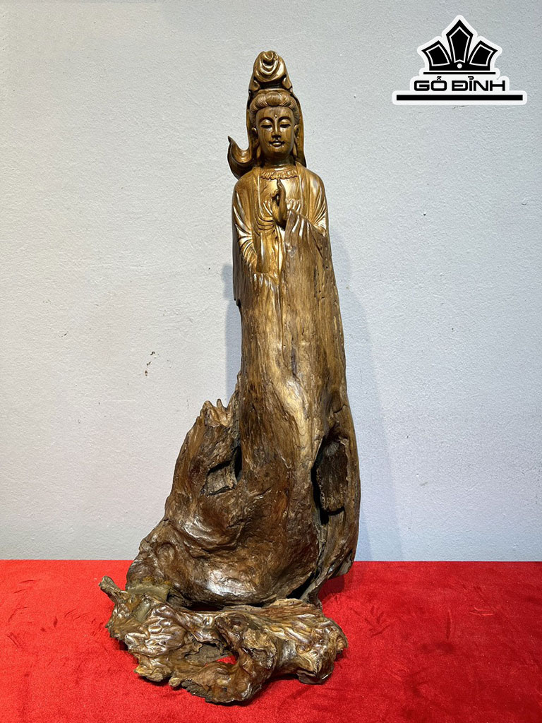 Tượng Phật Quan Thế Âm Bồ Tát Gỗ Bách Xanh Cao 67 Ngang 30 Sâu 20 (cm)
