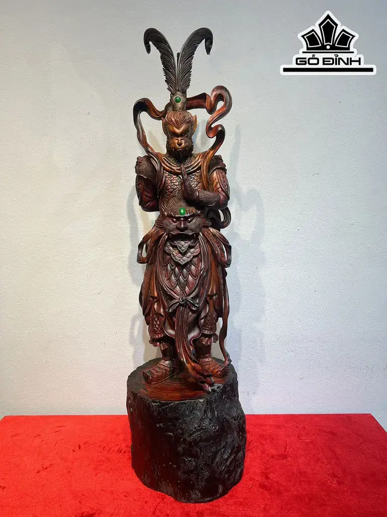 Tượng Tề Thiên Đại Thánh Gỗ Trắc Cao 90 Ngang 24 Sâu 25 (cm)