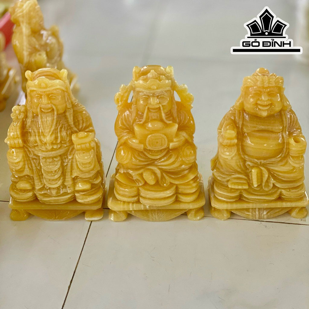 Bộ 3 Tượng Thần Tài Thần Tiền Thổ Địa Đá Ngọc Hoàng Long Cao 20 (cm)