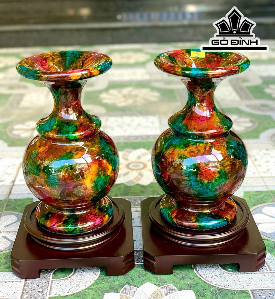 Cặp Bình Tứ Quý Đá Malachite Cao 31 Ngang 18 (cm) 9kg