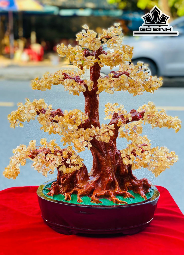 Chậu Tài Lộc Đá Thạch Anh Vàng Cao 55 (cm) 6,5kg