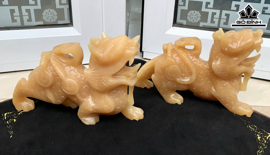 Đôi Tỳ Hưu Tài Lộc Như Ý Đá Ngọc Hoàng Long Cao 22,5 Ngang 15 Sâu 6,3 (cm) 4kg