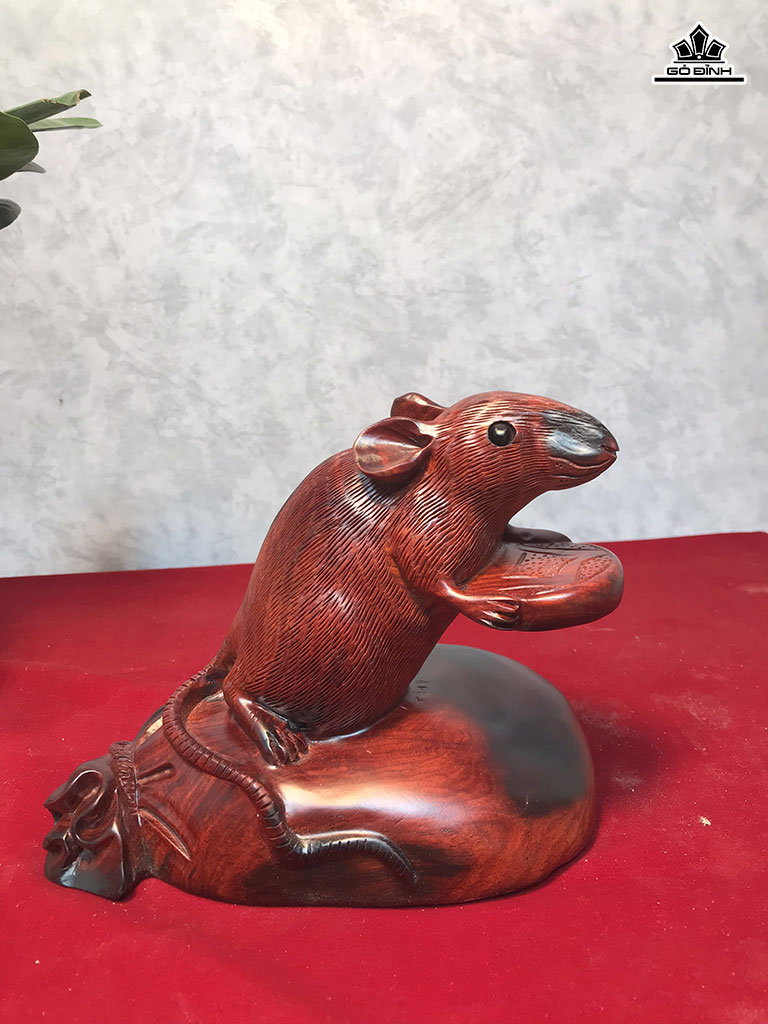 Tượng Chuột Phong Thủy Gỗ Trắc Cao 16 Ngang 18 Sâu 12 (cm)