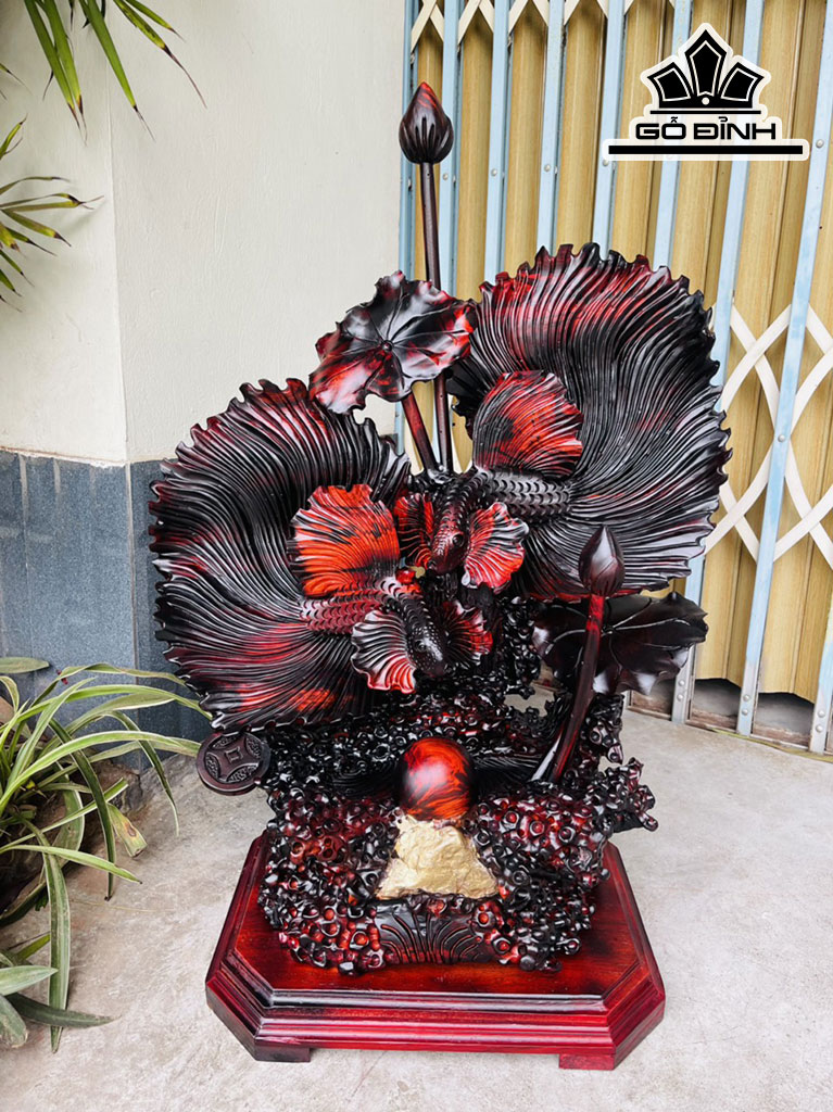 Tượng Cá Xiêm Đôi Gỗ Trắc Cao 84 Ngang 60 Sâu 32 (cm)