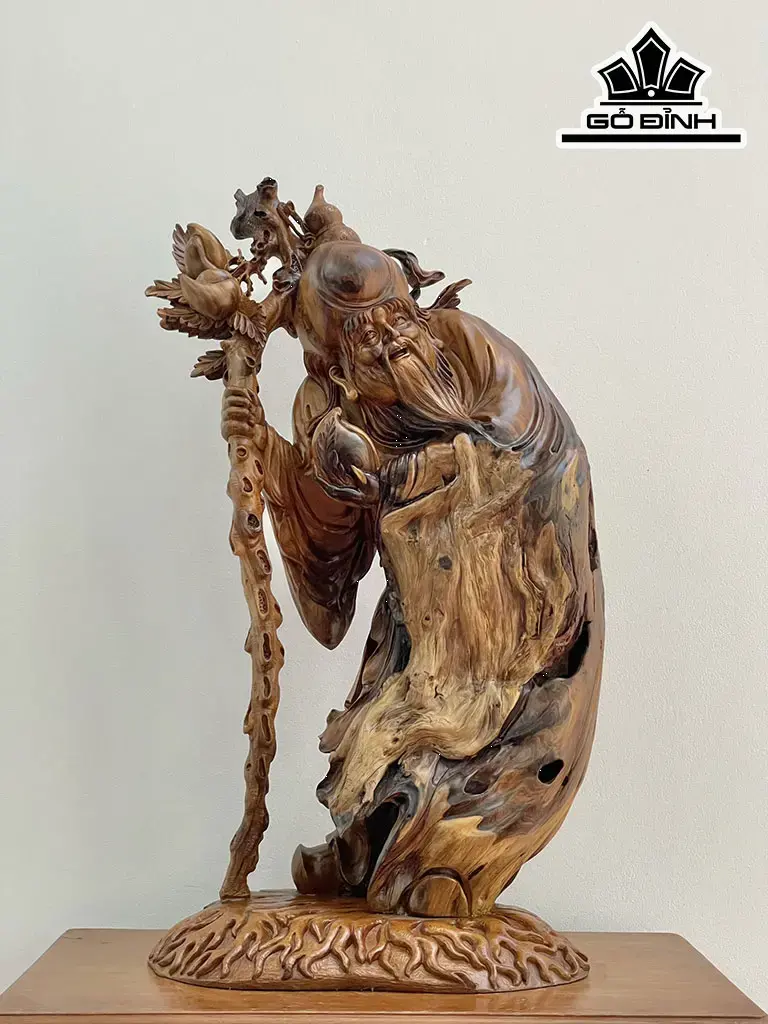 Tượng Ông Thọ Gỗ Bách Xanh Cao 90 Ngang 50 Sâu 32 (cm)