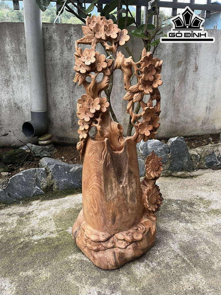 Bình Hoa Mai Gỗ Ngọc Am Cao 74 Ngang 35 Sâu 23 (cm)