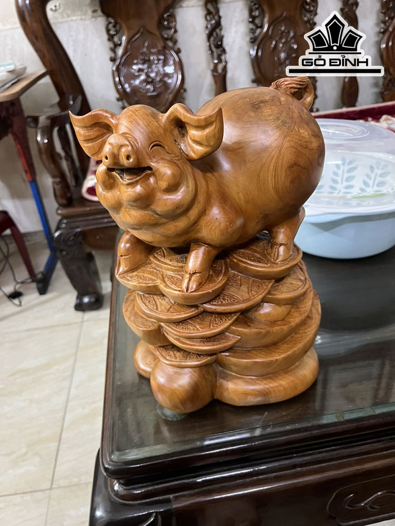 Tượng Heo Gỗ Ngọc Am Cao 20 Ngang 21 Sâu 17 (cm)