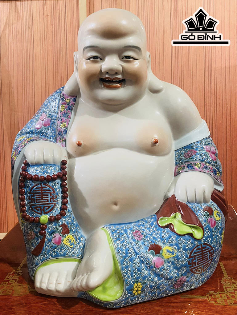 Tượng Di Lặc Men Gấm Gốm Tàu Cao 32 Ngang 29 (cm)
