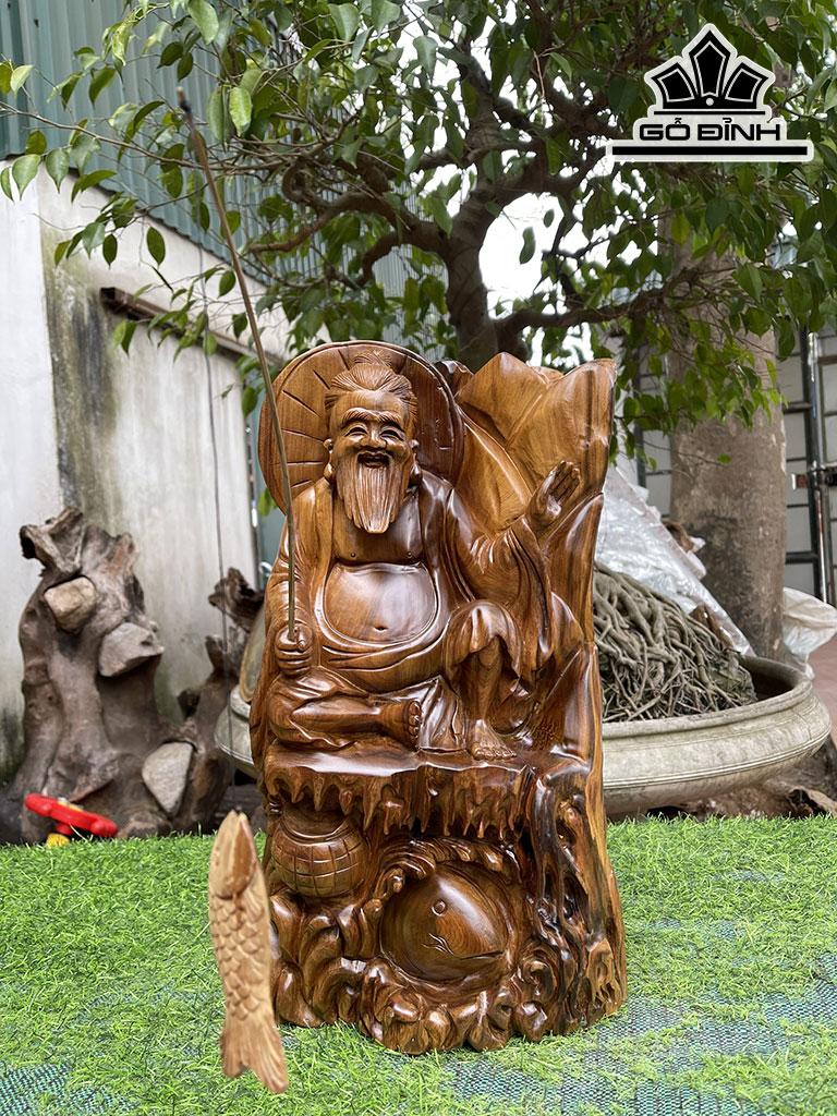 Tượng Lã Vọng Câu Cá Gỗ Bách Xanh Cao 44 Ngang 25 Sâu 16 (cm)