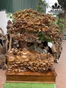 Tượng Phật Di Lặc Ngũ Phúc Ngự Gốc Tùng Gỗ Bách Xanh Cao Cả Kỷ 145 Ngang 110 Sâu 40 (cm)