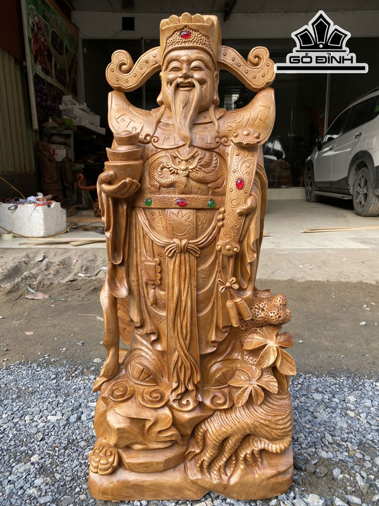 Tượng Thần Tài Gỗ Ngọc Am Cao 88 Ngang 40 Sâu 24 (cm)