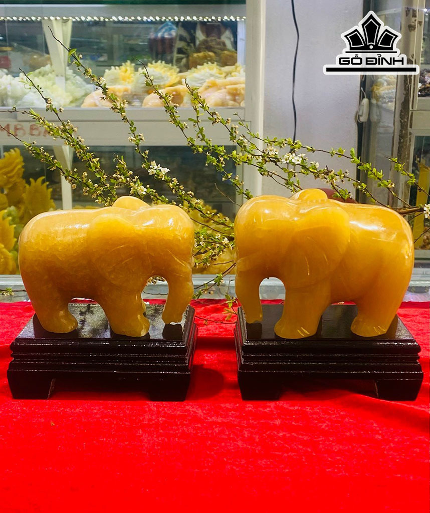 Cặp Voi Đá Ngọc Hoàng Long Cao 12 (cm)