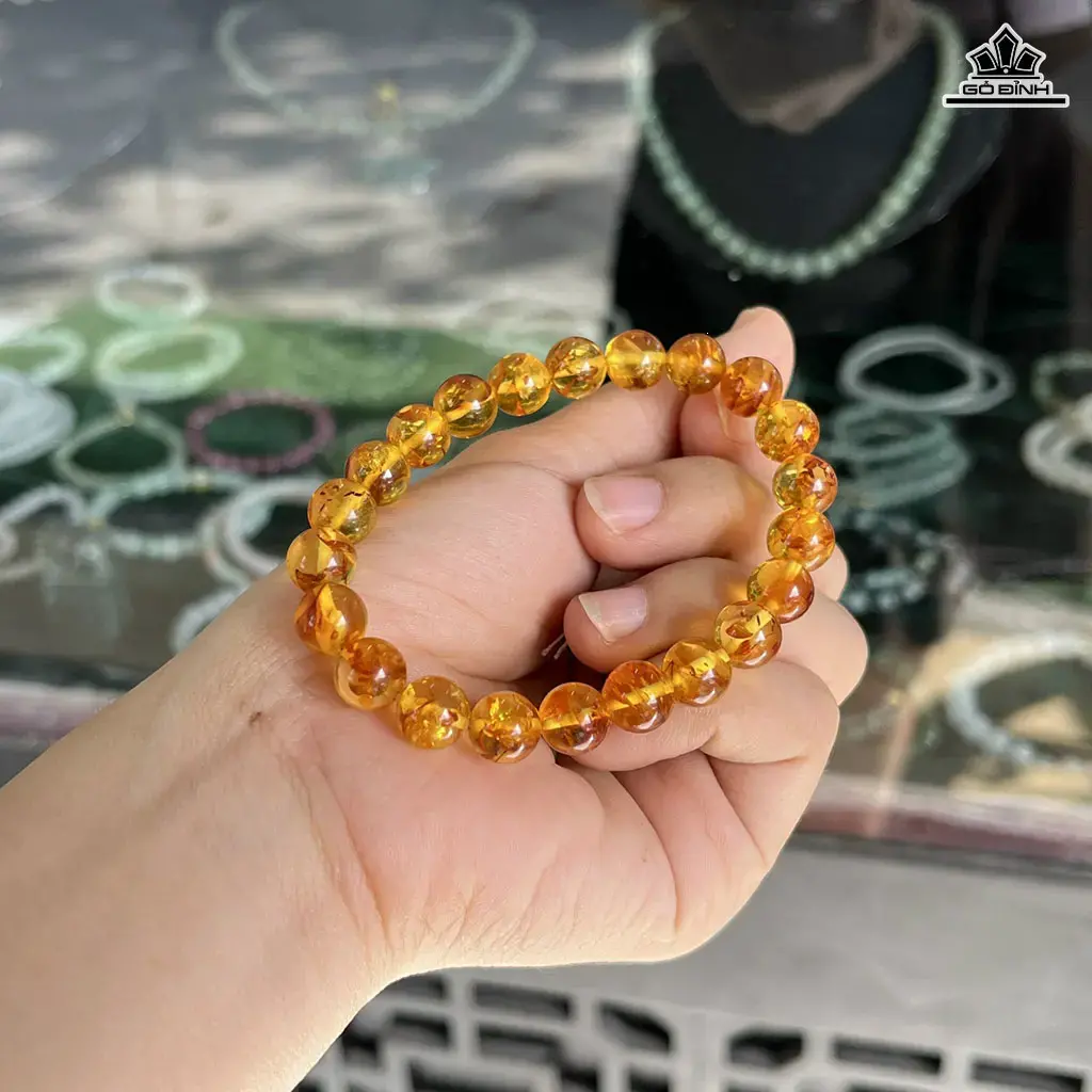 Vòng Tay Đá Hổ Phách Hoa Đường Kính Hạt 8,5 (mm)