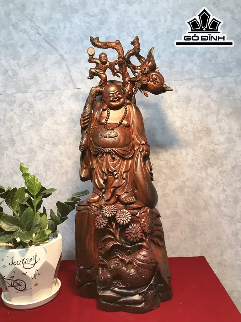 Tượng Phật Di Lặc Nhất Phúc Gỗ Trắc Cao 66 Ngang 22 Sâu 14 (cm)