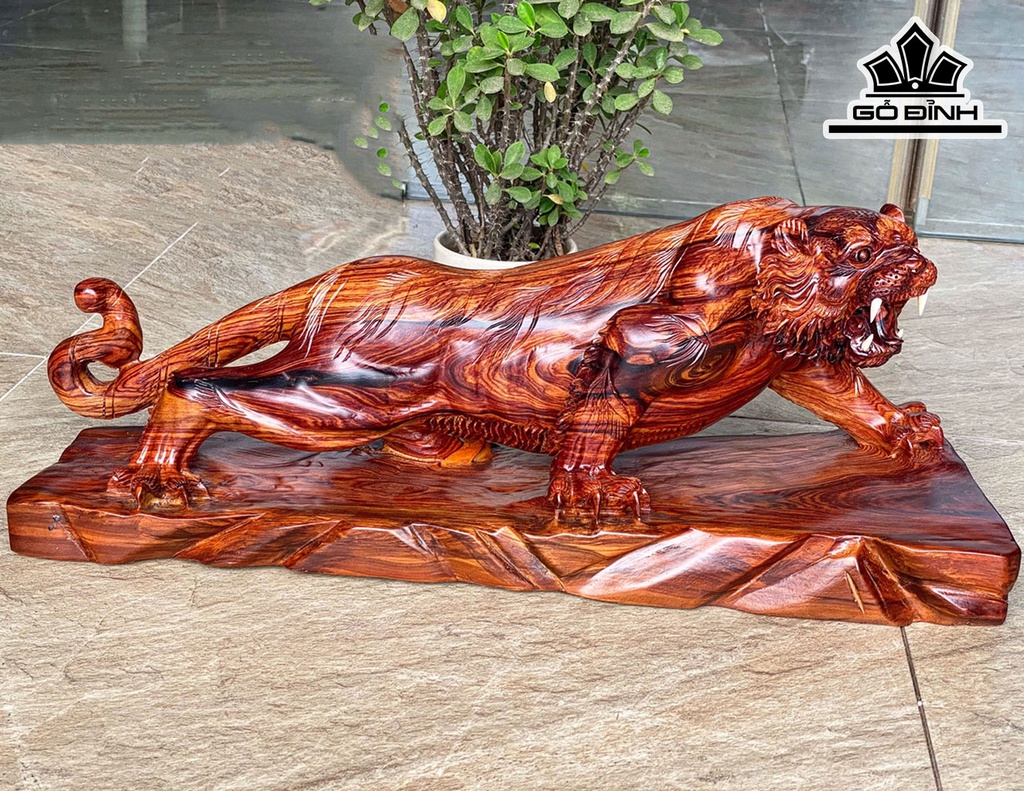 Tượng Mãnh Hổ Gỗ Cẩm Ngang 56 Cao 23 Sâu 18 (cm)