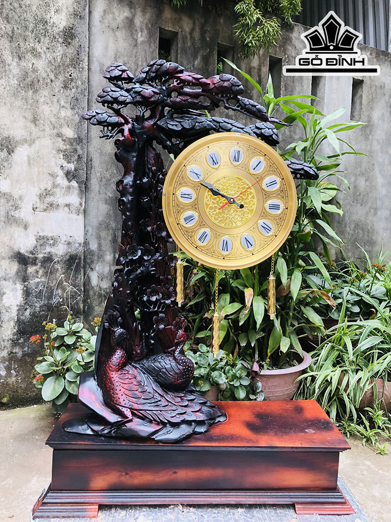 Cây Đồng Hồ Phu Thê Gỗ Trắc Cao 100 Ngang 55 Sâu 23 (cm)