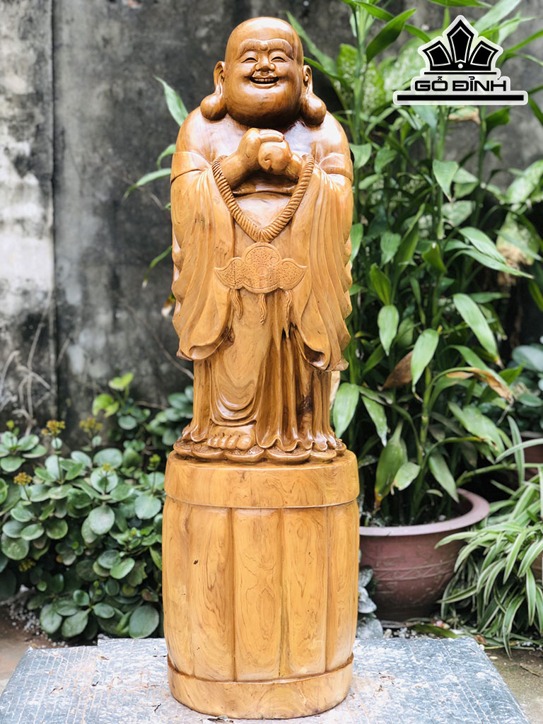 Tượng Phật Di Lặc Chúc Phúc Gỗ Bách Xanh Cao 92 Ngang 27 Sâu 22 (cm)