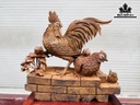 Tượng Gia Đình Gà Sung Túc Gỗ Bách Xanh Cao 58 Ngang 67 Sâu 23 (cm)