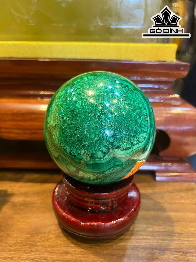 Bi Cầu Đá Khổng Tước (Malachite) Đường Kính Hạt 10,5 (cm)  2,1kg
