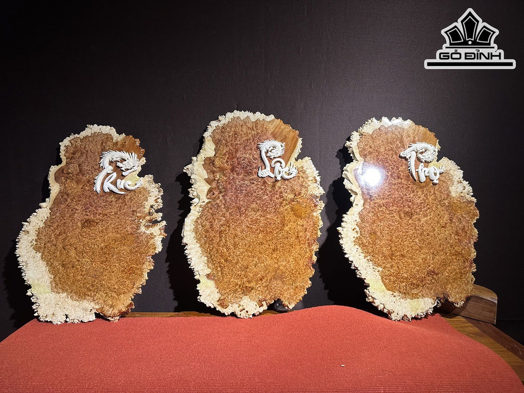 Bộ Tranh Phúc Lộc Thọ Gỗ Nu Hương Cao 58 Ngang 40 Sâu 1,1 (cm)