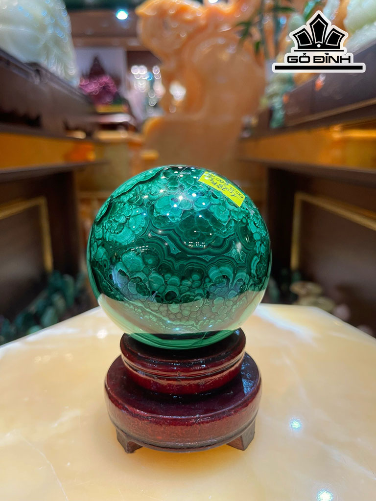 Bi Cầu Đá Khổng Tước (Malachite) Đường Kính Hạt 9 (cm) 1,28kg