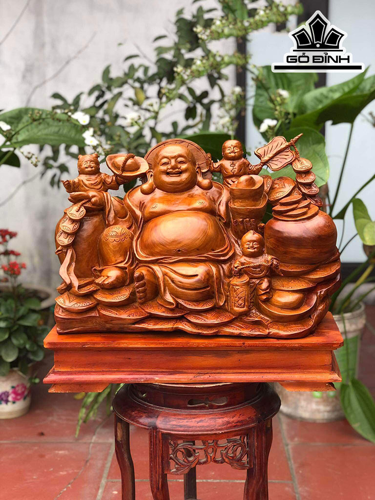 Tượng Phật Di Lặc Tam Phúc Gỗ Hương Cao Cả Kỷ 46 Ngang 55 Sâu 23 (cm)