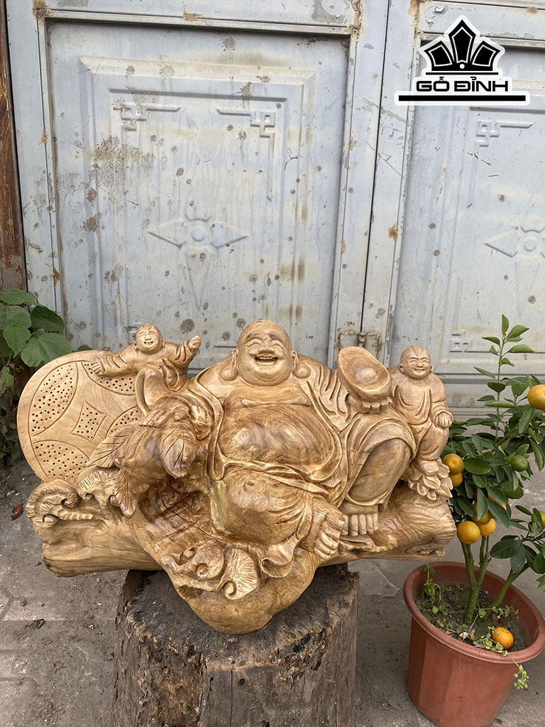 Tượng Phật Di Lặc Nhị Phúc Gỗ Nu Nghiến Cao 30 Ngang 50 Sâu 22 (cm)