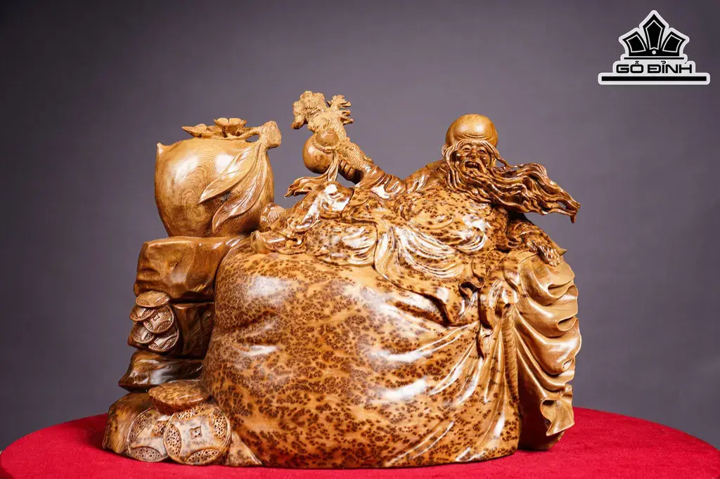 Tượng Ông Thọ Gỗ Nu Ngọc Am Cao 30 Ngang 45 Sâu 22 (cm)