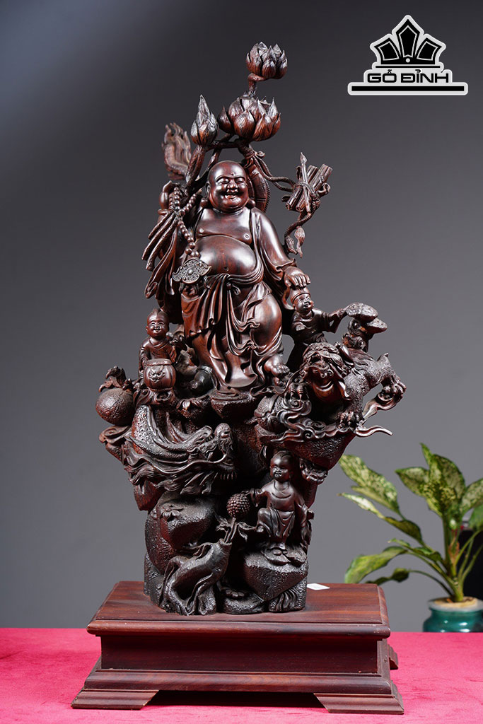 Tượng Phật Di Lặc Long Nghê Gỗ Trắc Cao 68 Ngang 37 Sâu 35 (cm)