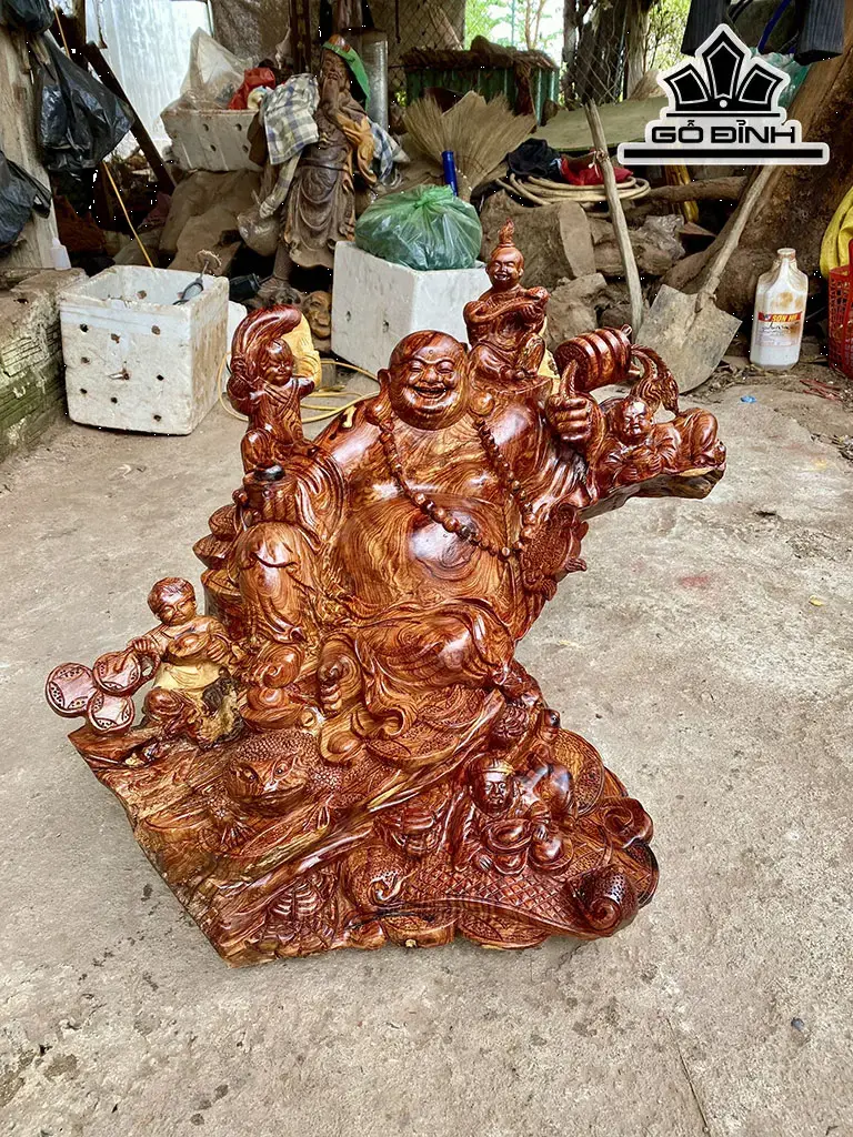 Tượng  Phật Di Lặc Ngũ Phúc Gỗ Cẩm Cao 58 Ngang 52 Sâu 53 (cm)