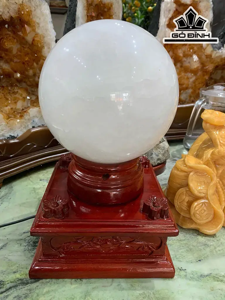 Bi Cầu Đá Thạch Anh Cùi Dừa Đường Kính Hạt 18 (cm) 8,6kg