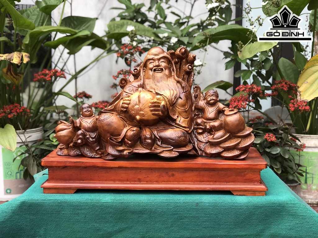 Tượng Ông Thọ Tiên Gỗ Ngọc Am Cao 47 Ngang 66 Sâu 32 (cm)