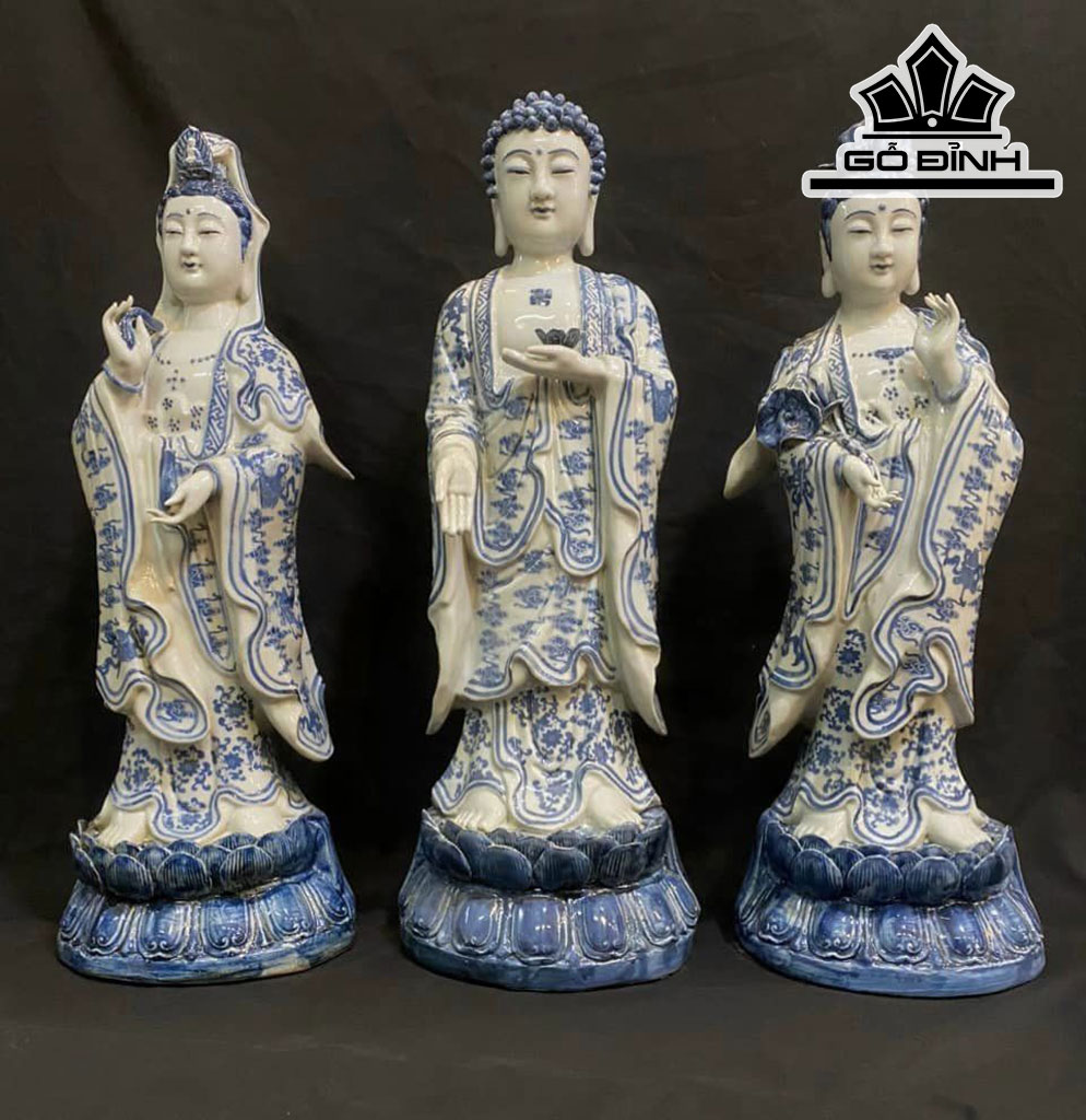 Bộ Tam Thế Phật Men Xanh Tràm Gốm Tàu Cao 60 (cm)