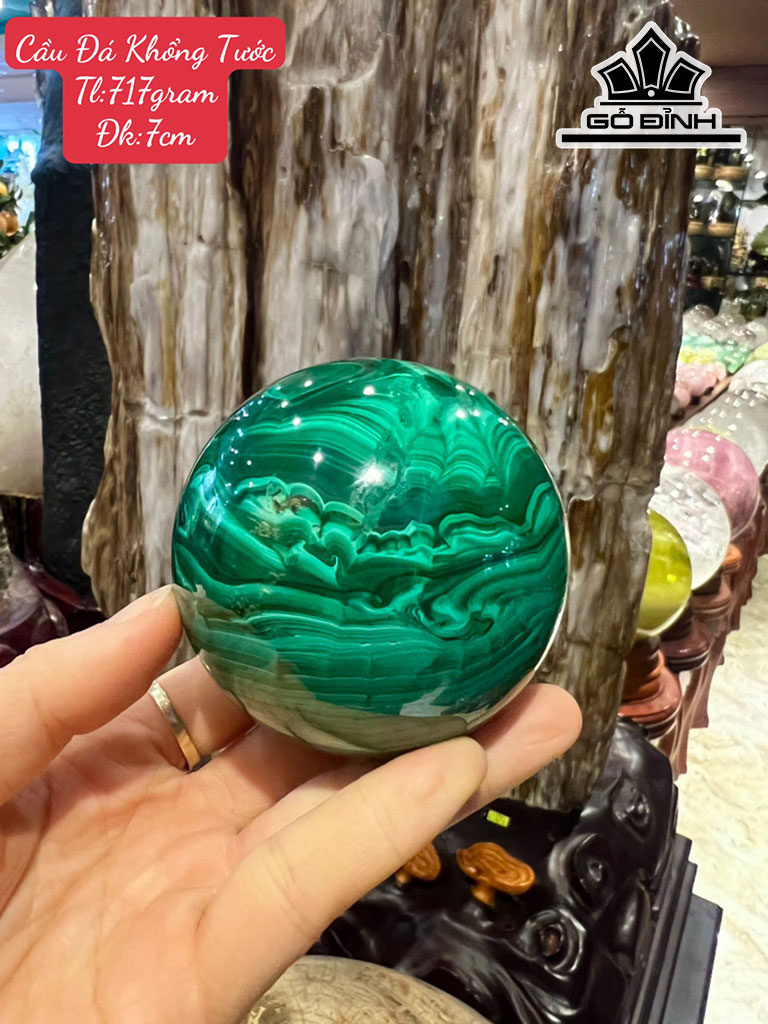 Bi Cầu Đá Khổng Tước (Malachite) Đường Kính Hạt 7 (cm) 717g