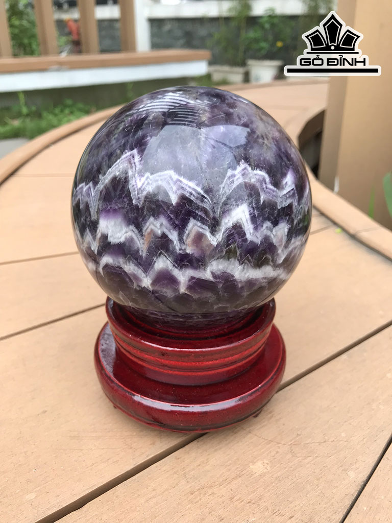 Bi Cầu Đá Thạch Anh Tím Vân Hoa Sen Đường Kính Hạt 12,2 (cm) 2,35kg