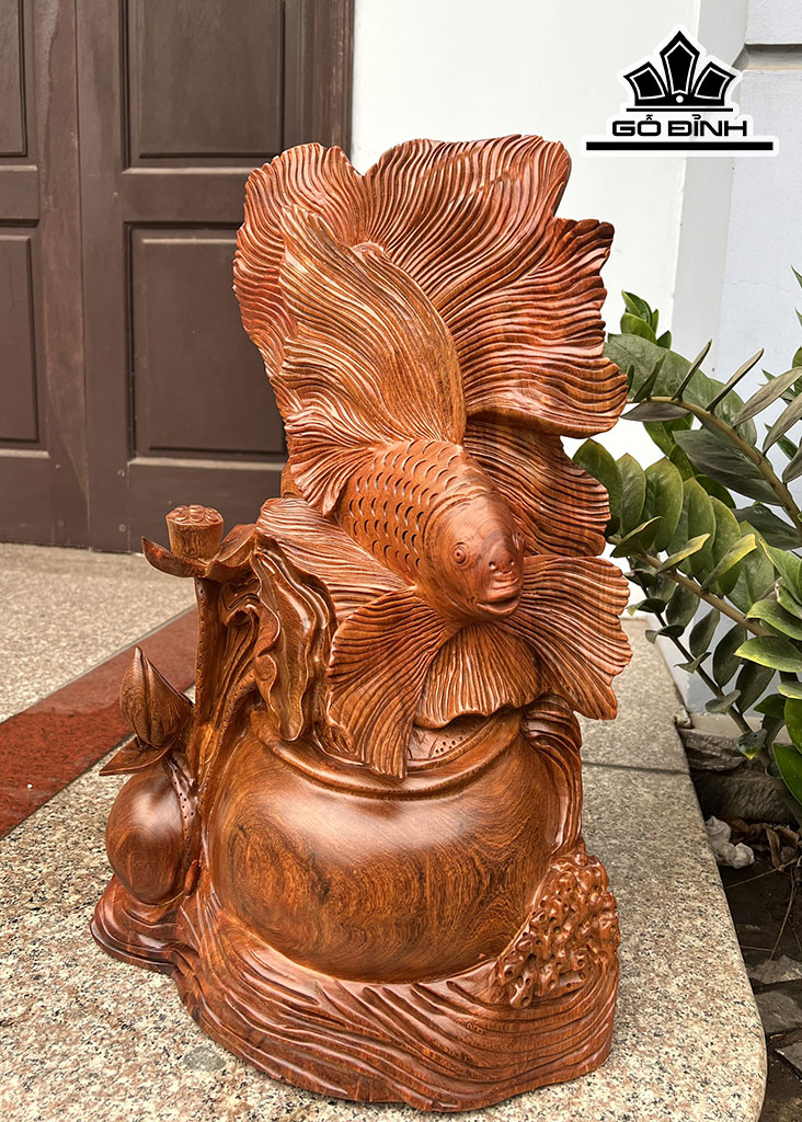 Tượng Cá Xiêm Tài Lộc Gỗ Hương Cao  60 Ngang 38 Sâu 32 (cm)