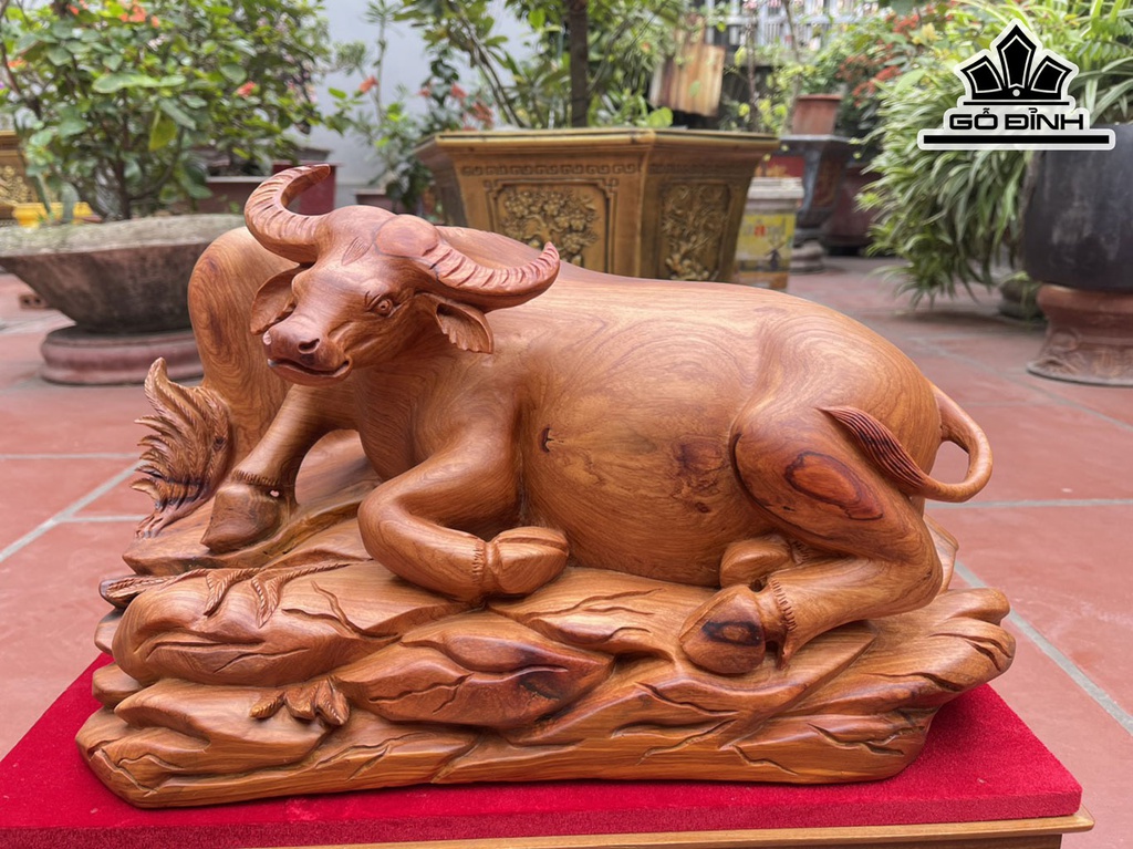 Tượng Trầu Nằm Gỗ Hương Cao 28 Ngang 48 Sâu 22 (cm)