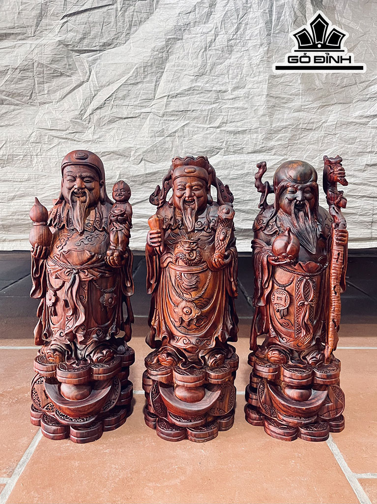 Tượng Phúc Lộc Thọ ( Tam Đa) Gỗ Trắc Cao 40 Ngang 14 Sâu 12 (cm)