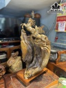 Tượng Song Mã Uyên Ương Gỗ Bách Xanh Cao 62 Ngang 32 Sâu 22 (cm)