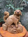 Tượng Chó Tài Lộc Gỗ Ngọc Am Cao 40 Ngang 40 Sâu 22 (cm)
