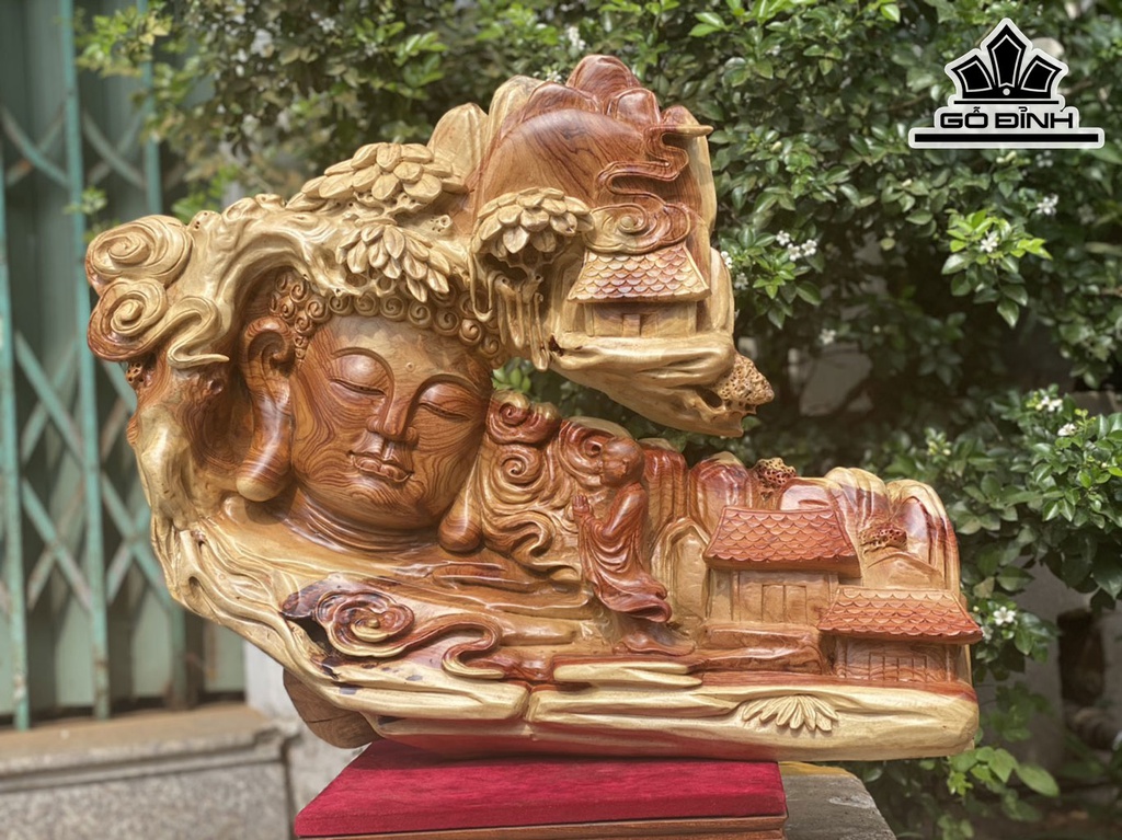 Tượng Nhất Tâm Bái Phật Gỗ Hương Cao 52 Ngang 65 Sâu 15 (cm)