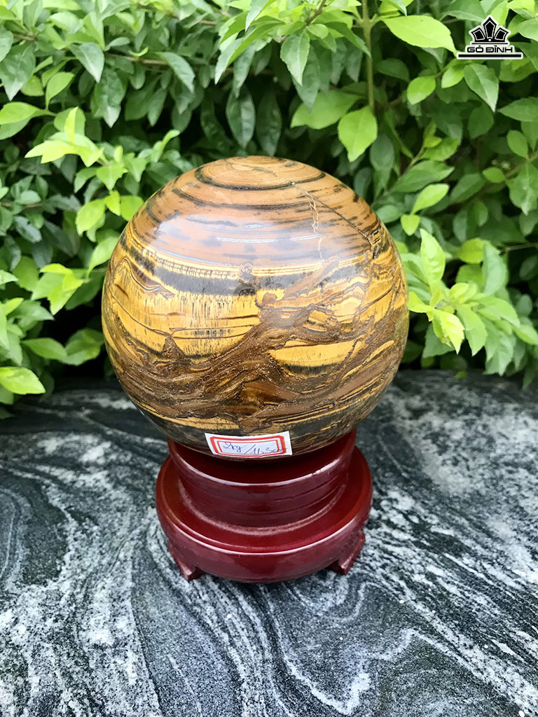 Bi Cầu Đá Thạch Anh Mắt Hổ Ánh Vàng Đường Kính Hạt 11,3 (cm) 2kg