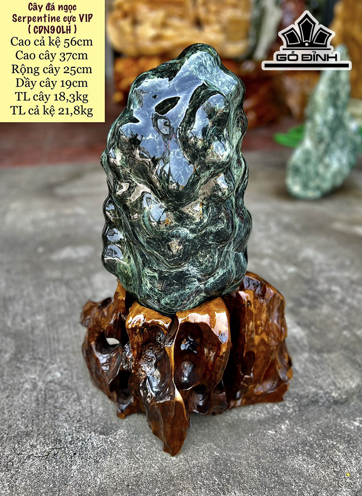 Tác Phẩm Đá Serpentine Cao 56 Ngang 25 Sâu 19 (cm) 21,8kg (Riêng Đá Cao 37 (cm) 18,3kg)