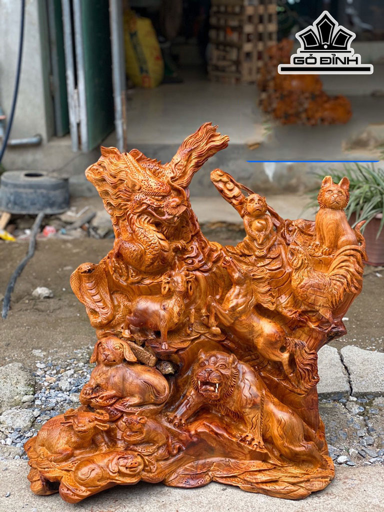 Tác Phẩm 12 Con Giáp Gỗ Hương Cao 70 Ngang 66 Sâu 32 (cm)