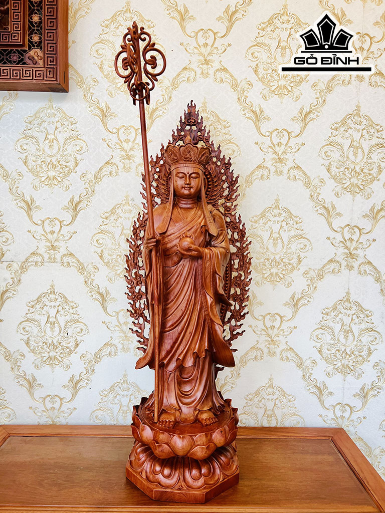 Tượng Địa Tạng Vương Bồ Tát Gỗ Hương Cao Tổng 90 Riêng Tượng Cao 80 Vuông 30 (cm)