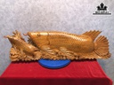 Tượng Cá Kim Long Mẫu Tử Gỗ Ngọc Am Cao 19 Ngang 70 Sâu 12 (cm)